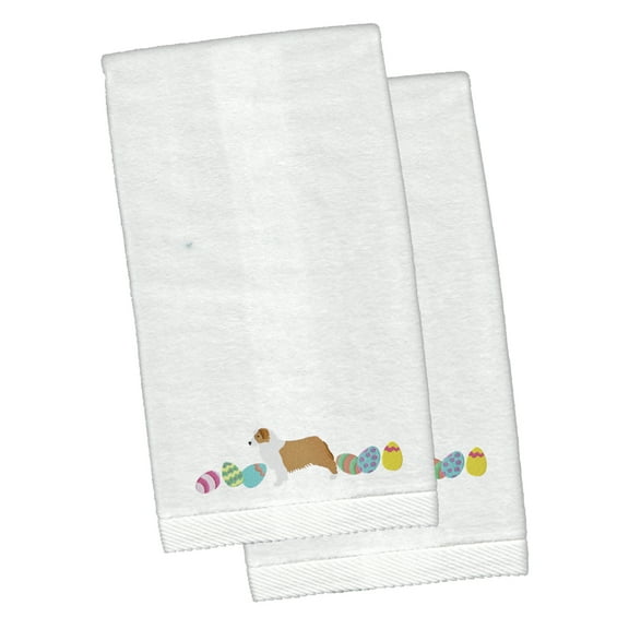 Australian Shepherd Easter White Embroidered Plush Hand Towel Set of 2