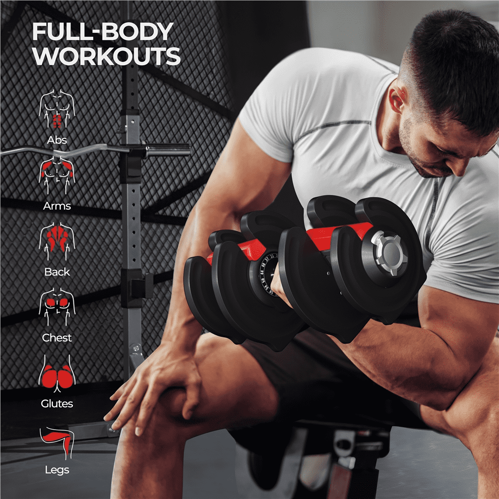 Renwick 4-90Lbs Quick Adjust Dumbbell Set for Home Gym, Set of 2, Black/Red
