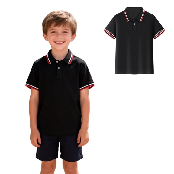 Boys' Polo Shirts Black Button Down Short Sleeve Shirts Boys School Uniform Shirts Casual Collared Shirts Kids Boys Summer Top Clothes 4T