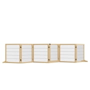 Wooden Dog Gate, 170" Freestanding Pet Gate, 6-Panel Foldable Dog Safety Barrier with 2 Support Feet for House Doorway Stairs, Small and Medium Dogs, Natural Wood