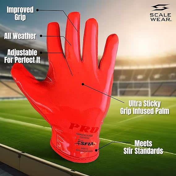 SFIA Football Receiver Gloves One Color - PRO Skull Stealth Grip Silicone Palms Adult Men Youth Sticky Boost Sports Game Battle