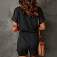 thumbnail image 5 of UVEASISHA Solid Shorts Rompers for Women V Neck Short Sleeve Knit Drawstring Jumpsuits One Piece Summer Casual Outfits Black L, 5 of 8