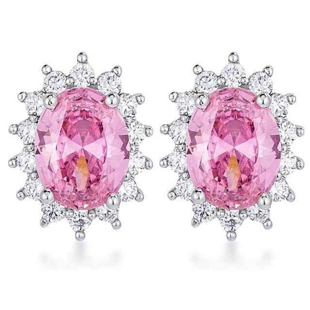 J Goodin E50201R-C12 Rhodium Plated Pink Petite Royal Oval Earrings