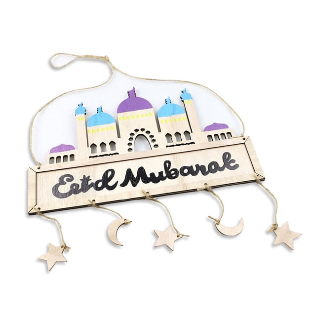 Cateissary Decoraciones de Ramadán Adornos de pared exquisitos Adorno islámico Musulmán Eid Mubarak Placa Festival Colgante para doméstico Kits de decoración para fiestas 02