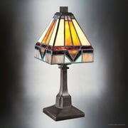Luxury American Bungalow Tiffany Table Lamp, Large Size: 12''H x 5''W, with Craftsman Style Elements, Vintage Bronze Finish, UQL7026 from the Axminster Collection by Urban Ambiance