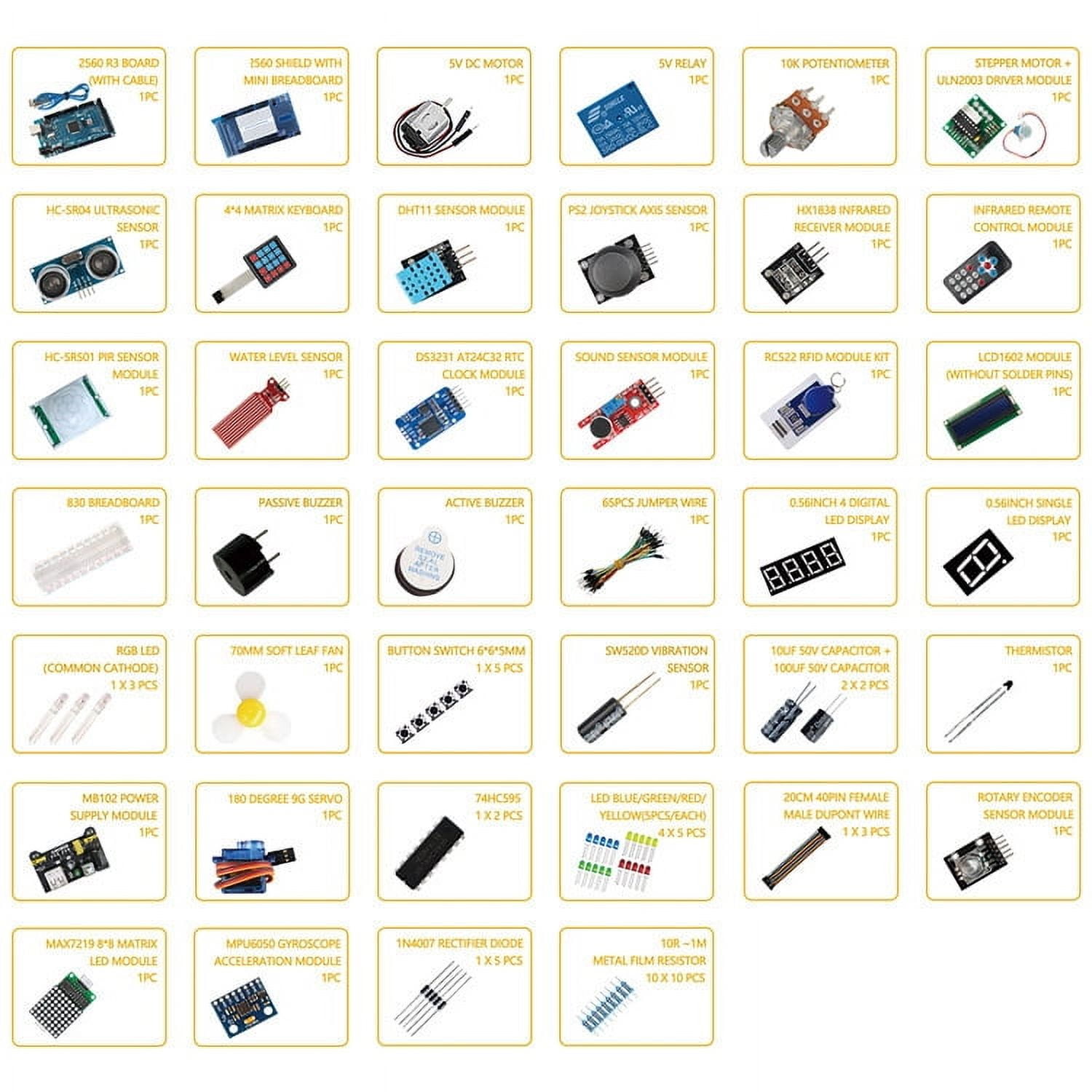 Mega2560 Project Starter Kit with Tutorial Compatible with Arduino IDE C C++,Circuit Board Electronics Kit 40-in-1, Programmable Engineering Coding Education STEAM