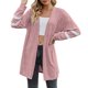 thumbnail image 3 of Cárdigan Umfun para mujer, liso, largo, tejido a rayas, con estampado, para vestidos, tops, ligero, con dobladillo alto y bajo, manga larga, rosa, talla M, 3 of 5