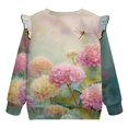 thumbnail image 6 of Xixirimido Dragonfly Hydrangea Flower Print Toddler Girls Fall Winter Sweatshirt Long Sleeve Ruffle Trim Pullover Top Cute Graphic Crewneck Sweater Outfit, for 1-2T, 6 of 7
