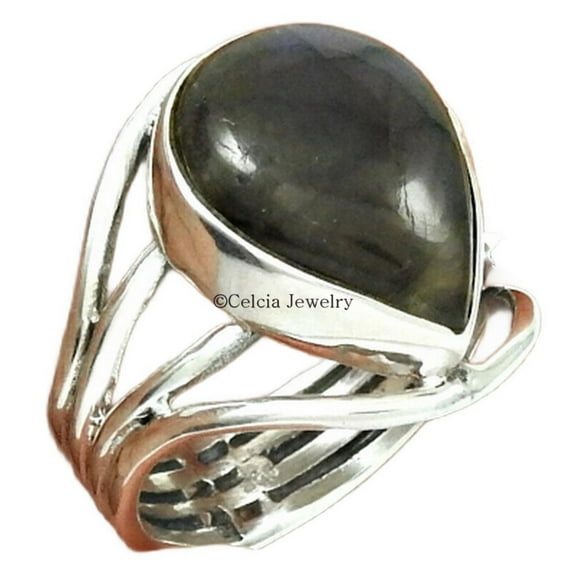 Labradorite Blue Fire Genuine Gemstone Womens Ring, Perfect Ring, Spiritual Gifts, Expensive Ring, Victorian Ring, Attractive jewelry, Mothers Day Gifts, June Birthstone (Labradorite, Size 7)