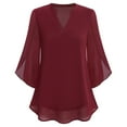 thumbnail image 4 of Yigetop Flowy Tops for Women! Womens Tops Casual Ruffle 3/4 Sleeve V Neck Double Chiffon Blouses Tops 3/4 Sleeve Tops for Women Red M, 4 of 4