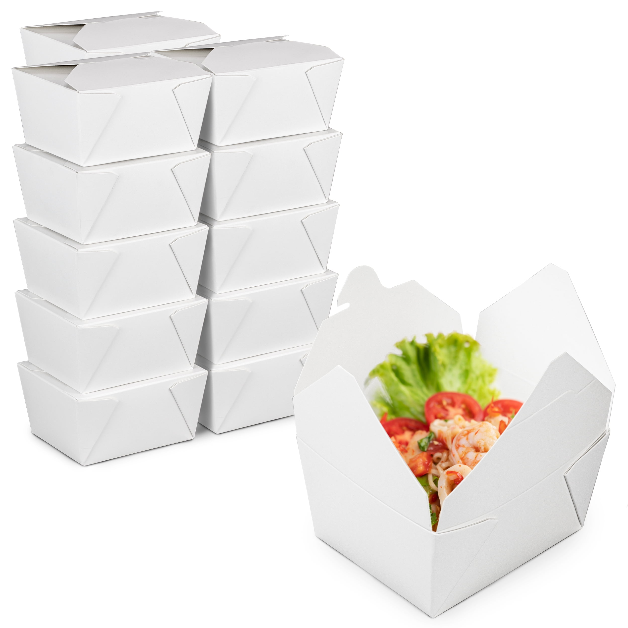 [50 Pack] 30 oz Paper Take Out Containers 5 x 4.2 x 2.5" White Lunch Meal Food Boxes 1