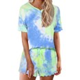 thumbnail image 2 of Wutalume Womens Pajama Sets Tie Dye Print - Short Sleeve Soft Cute Sleepwear, Lightweight Two Piece Lounge Set for Summer Home Relax,Green M, 2 of 5
