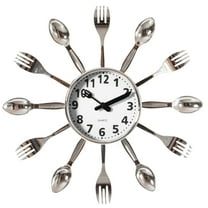 Decorative 3D Cutlery Utensil Spoon and Fork Wall Clock for Kitchen, Playroom or Bedroom