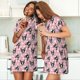 thumbnail image 4 of Fotbe French Bulldog Bata de Dormir para Mujer con Estampado, Camisón de Algodón de Manga Corta, Ropa de Dormir Casual, 4 of 6