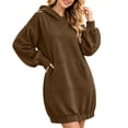 thumbnail image 4 of Karymi Summer Dress Solid Oversized Hoodie Dress, V Notch Neck Lantern Puff Long Sleeve Kangaroo Pocket Elastic Hem Sweatshirt Tunic Dress, 4 of 8