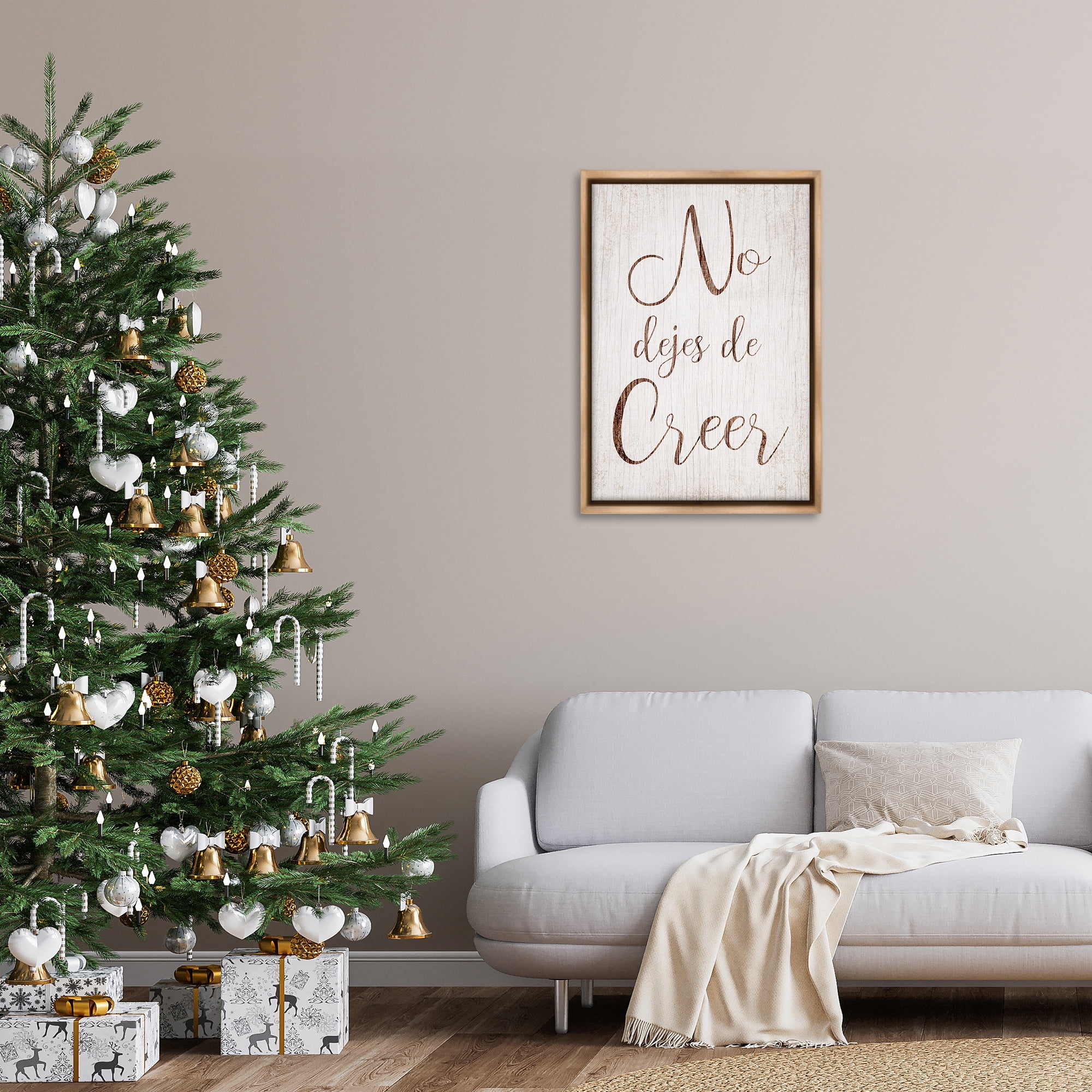 Stupell Industries No Dejes de Creer Holiday Painting Brown Floater Framed Art Print Wall Art, 21 x 31