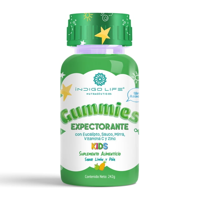 Indigo Life Gummies Kids Expectorante con Eucalipto, Sauco, Mirra, Vitaminas C y Zinc Sabor Limón y Piña 242 gr
