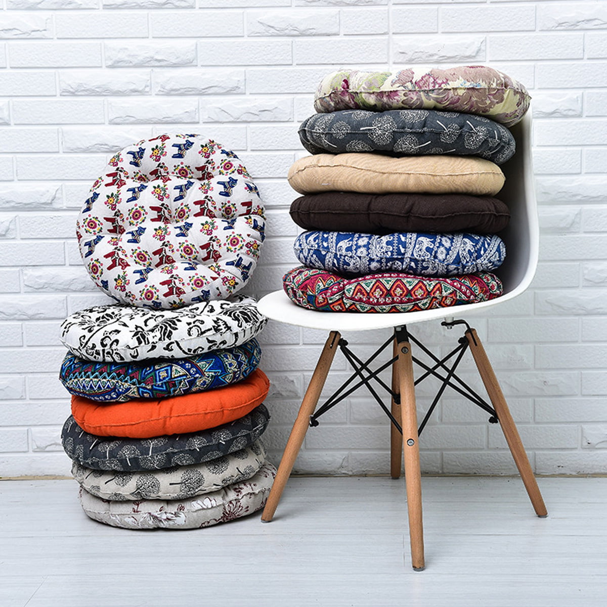 43x43cm Round Cotton Linen Chair Cushion Pillow Seat