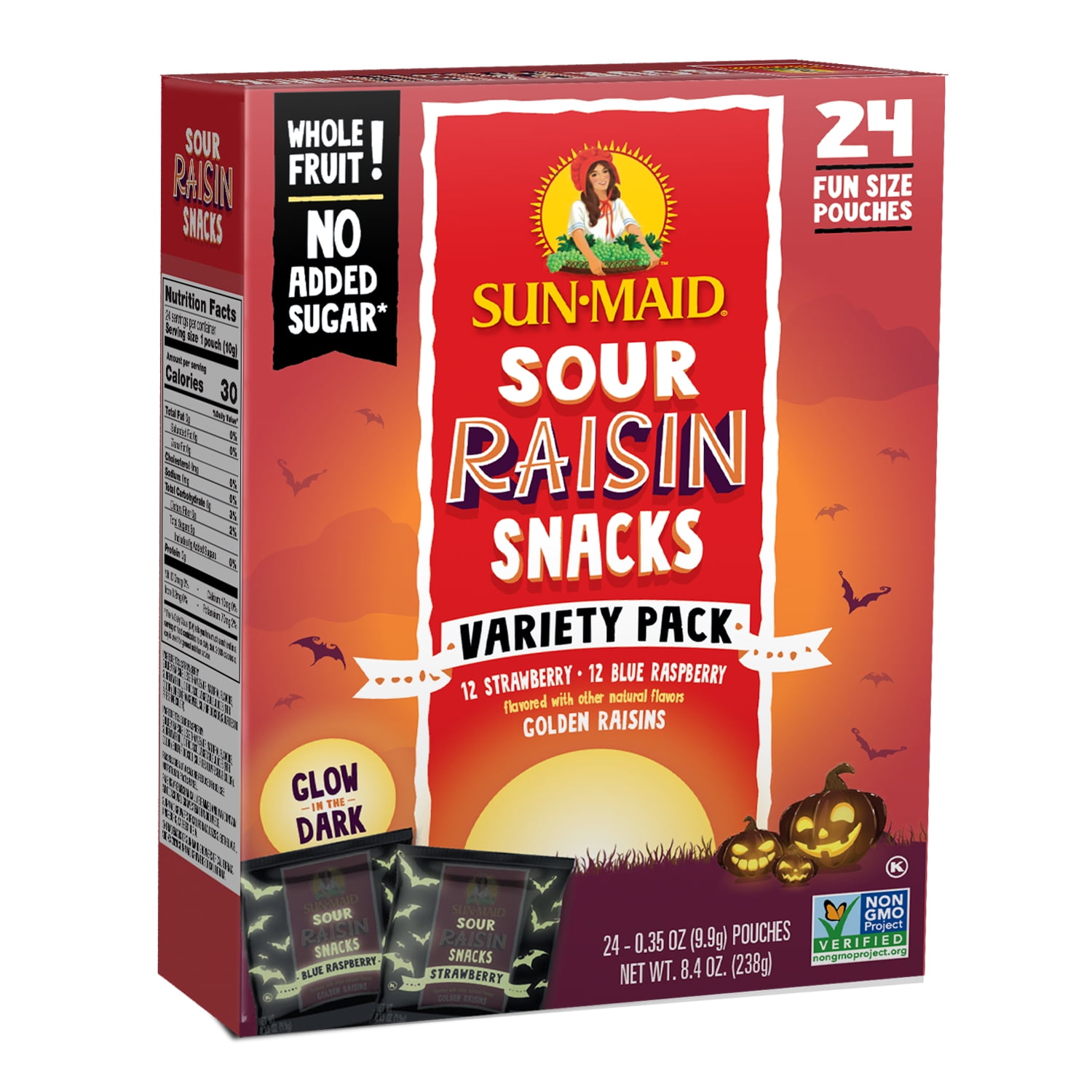 SunMaid Sour Raisin Snacks, GlowintheDark, Halloween Variety Pack