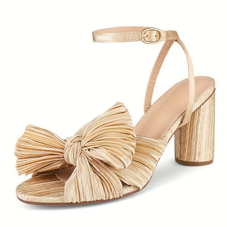 

NAYUKA Bowknot Chunky Block High Heeled Sandals Summer Open Toe Buckle Ankle Strap Bridal Wedding Elegant Bohemian Women Shoes