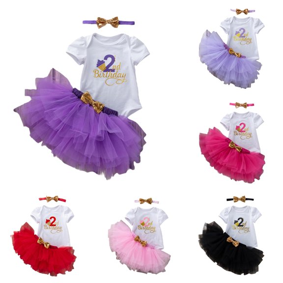 ZXLBBD Girls' Baby 3 Piece Outfits Set Tutu Dress and Top with Headband First Birthday Party Soft Comfortable Toddler Clothes Sets,Purple,Size 18 M-24 M