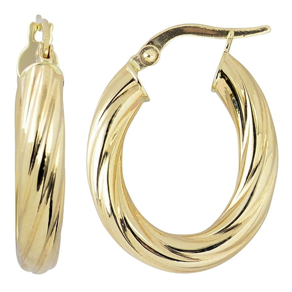 KoolJewelry 14k Yellow Gold 3.6mm High Polish Twist Design Oval Hoop Earrings