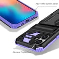 thumbnail image 4 of Heavy Duty Case for iPhone 16 Credit Card Slot Holder Kickstand Bracket Cover, Military Grade Dual-Layers Rugged PC Shockproof Anti-Scratches Lens Protection Case, Purple, 4 of 9