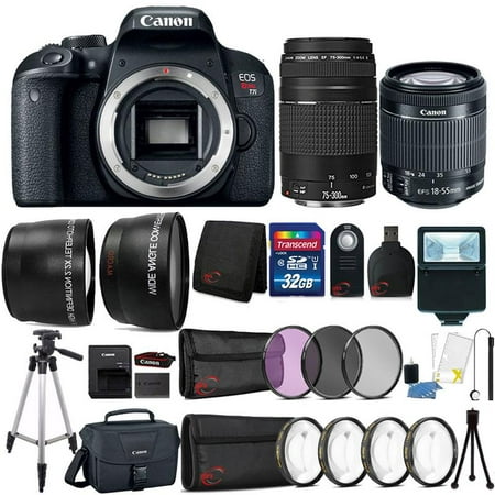 Canon EOS Rebel T7i 24.2MP Built-In WIFI DSLR Camera with 18-55mm Lens , 75-300mm Lens , Canon Camera Case and 32GB Ultimate Accessory