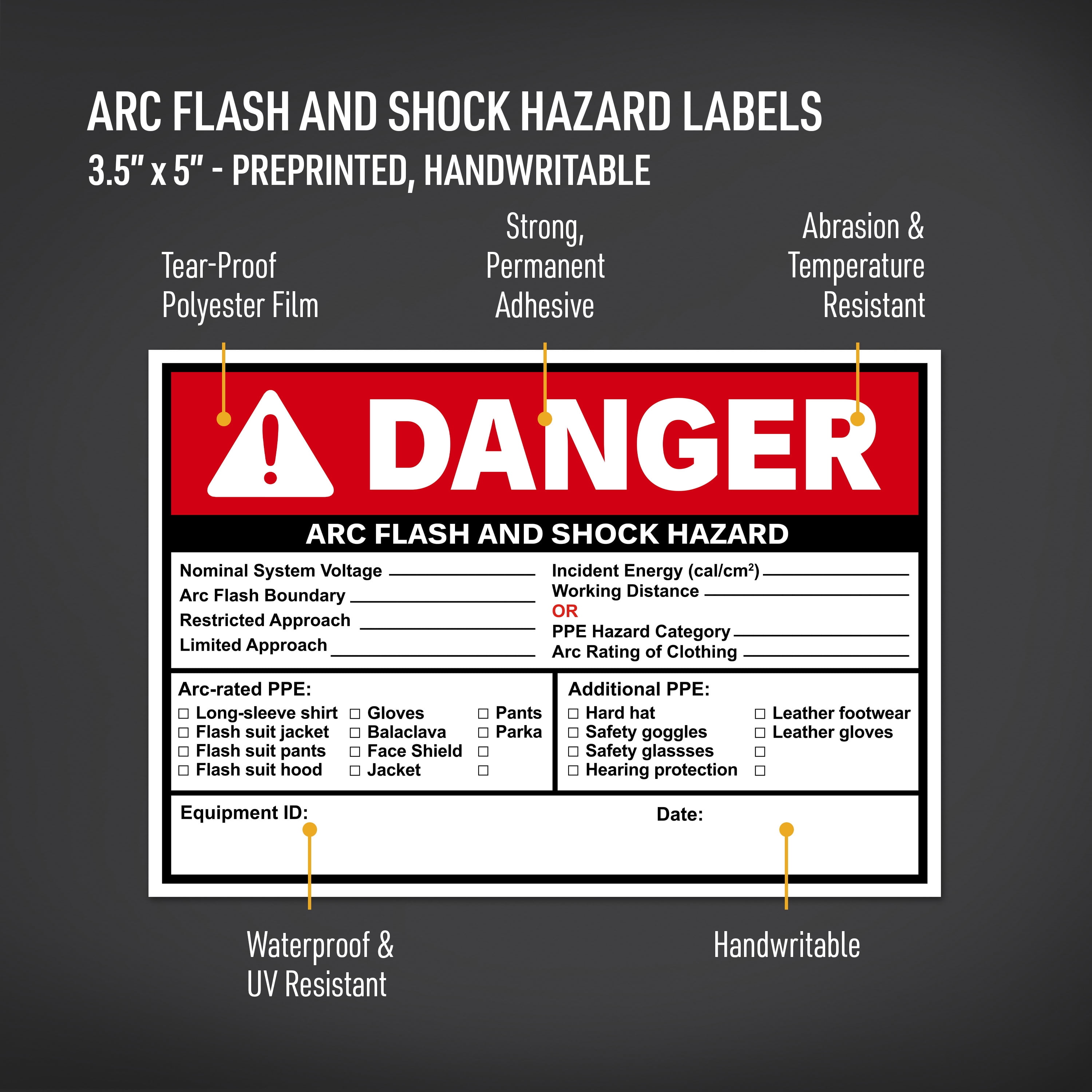 Avery Arc Flash/Shock Danger Labels, 3.5" x 5", 100ct