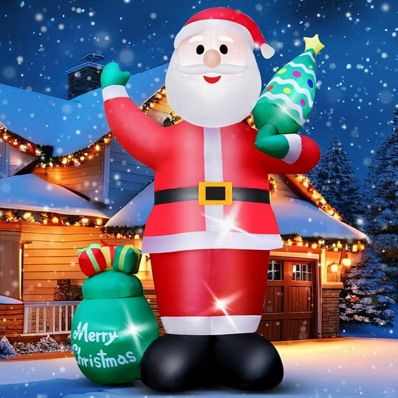 Christmas Inflatable Santa Outdoor Decoration: 8FT Giant Christmas Inflatables Santa Claus with Christmas Tree and Gift Bag for Yard Garden Lawn Xmas - Blow Up Christmas Decorations Outdoor