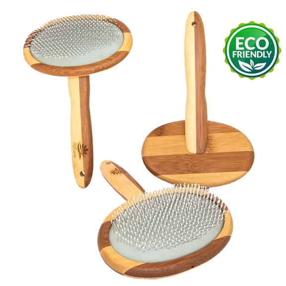 Natural Bamboo Deshedding Slicker Brush - for Matted Short and Long Haired Dogs Cats Gentle Easy Grooming
