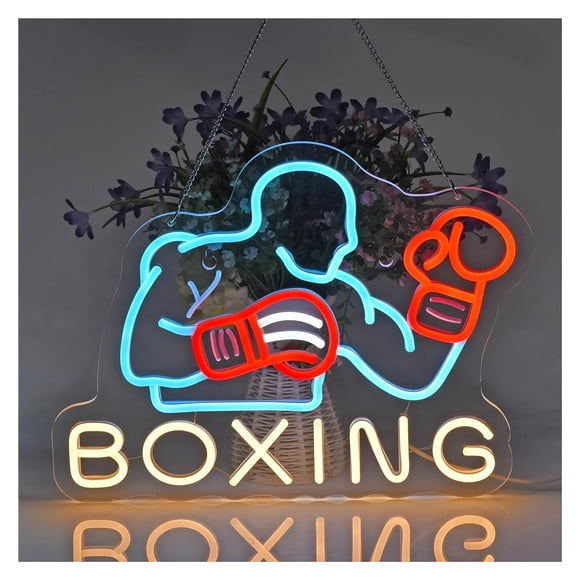 Letrero De Neón "BOXING" Con Brillo Ajustable Para Gimnasio, Sala De Deportes O Espacio De Ocio 53x40.3cm