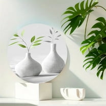 Round 8x8 Inch Green Plant Wall Art Vases Botanical Still Life Aluminum Wall Art Decor for Home, Porch, and Window