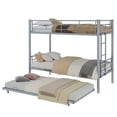 thumbnail image 2 of CZBZ Twin Over Twin Metal Bunk Bed with Trundle for Teens Adults, Heavy Duty Bed Frame with Ladder & Safety Guardrail, Convertible to 2 Beds, No Box Spring Required, 400LBS Capacity, Noise Free, 2 of 17