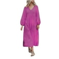 thumbnail image 2 of Homenesgenics Fall Dresses for Women Plus Size Fashion Women's Sexy V-Neck Long Sleeve Solid Dresses Elegant Casual Comfortable All Occasio Maxi Dress Shift Dress Pink L, 2 of 9