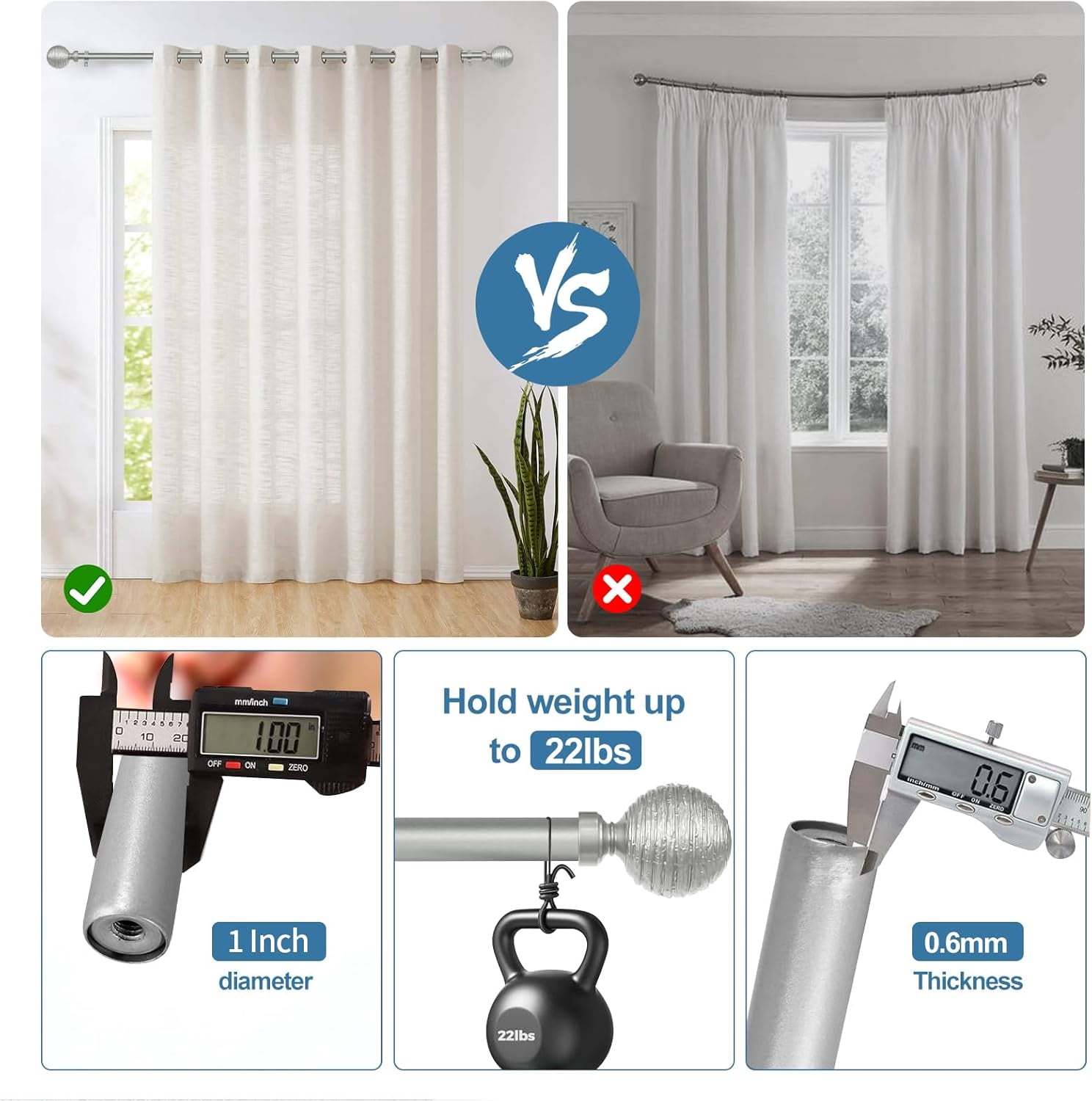 Urbanest Adjustable Single Curtain Rod Set Favo Finials – 1 - Inch Diameter, With Pewter Rod, 48–84 Inches