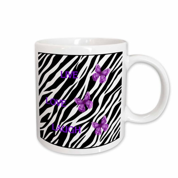 3drose, Zebra Print with 3 Purple Butterflies, 15oz Mug