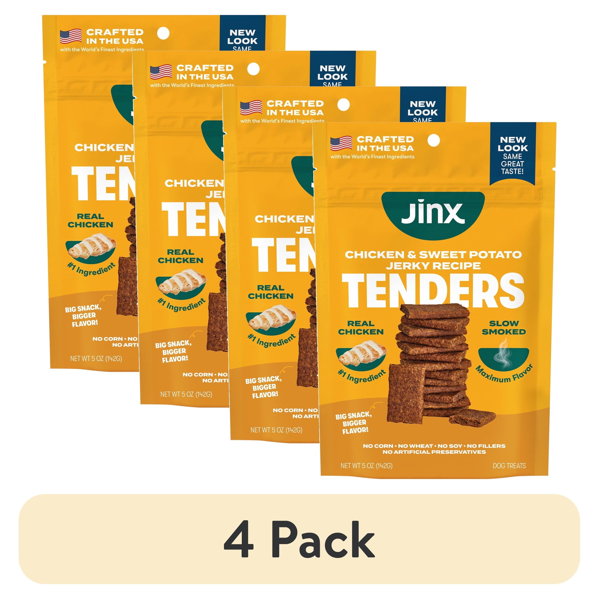 (4 pack) Jinx All Natural Slow-Smoked Chicken & Sweet Potato Flavor Jerky Tenders for Dogs 5 oz Bag