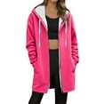 thumbnail image 2 of Fleece Jacket WomenHoodie Womens Casual Women's Long Sleeve Hooded Top Blouse Ladies ZIpper Pocket Top Coat Jacket Hot Pink S, 2 of 5