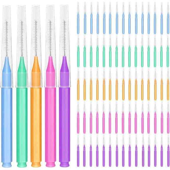TAVENE Oral Hygiene Flosser Cleaners, Braces Brush for Cleaner Interdental Toothpick Dental Tooth Flossing Head Cleaning Tool (5Colors,75pcs)