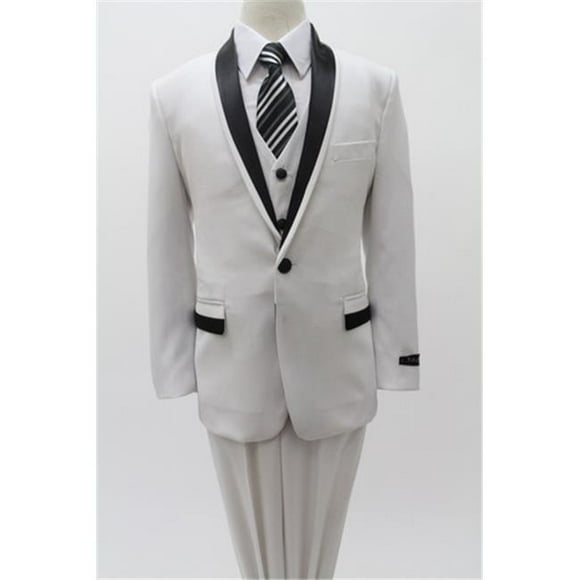 Tazio 1 Button Vested Notch Lapel Boys Suits, White & Black - 4