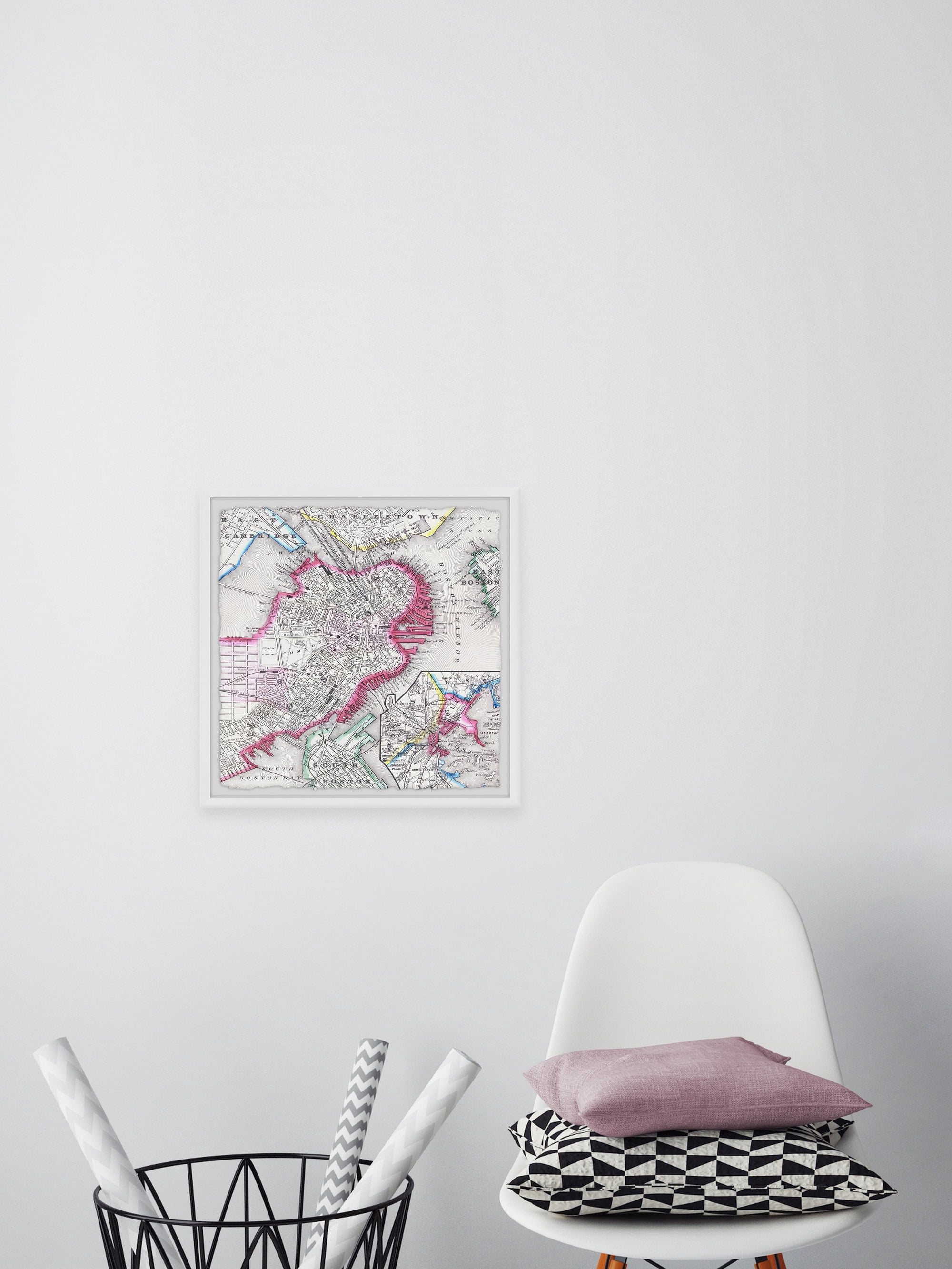 Marmont Hill Vintage Map of Boston Harbor II Framed Wall Art, 32" x 32"
