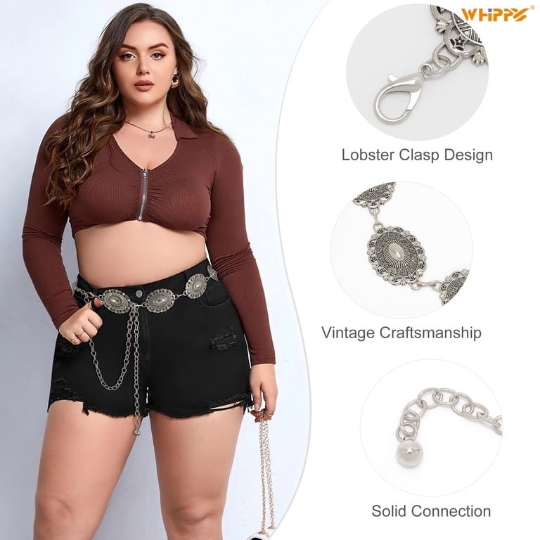 Whippy Womens Metal Waist Chain Belt, Western Style 