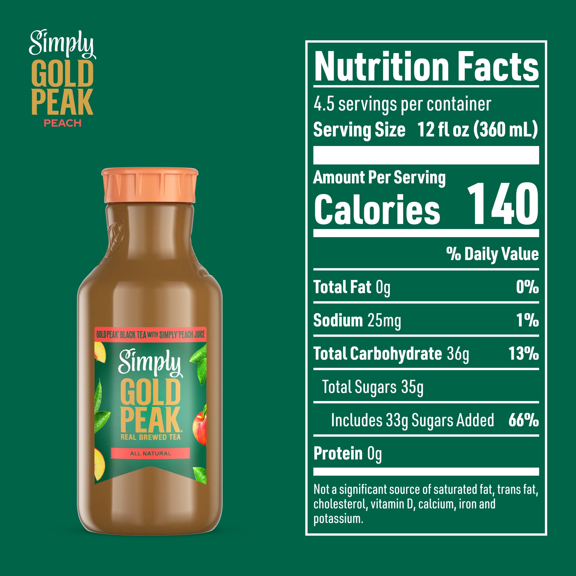 Simply Gold Peak Peach Iced Tea, Flavored Tea Bottle, 52 fl oz