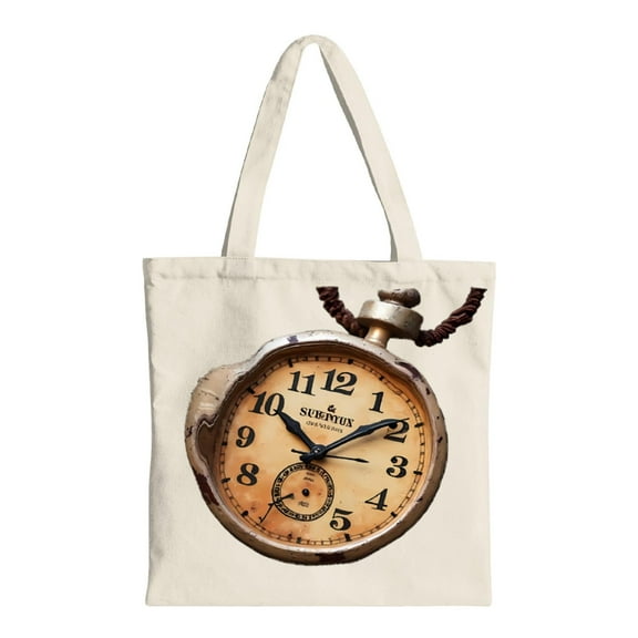 Vintage - Style Tote Bag with Analog Clock Design - Multifunctional Canvas Bag for Shopping Travel & Parties - Reusable & Stylish