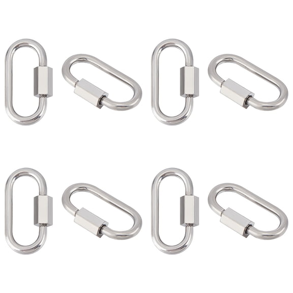8Pcs 304 Stainless Steel Screw Carabiner Lock Charms Oval Keychain Clasps Platinum Keychain Clip Hook Quick Link