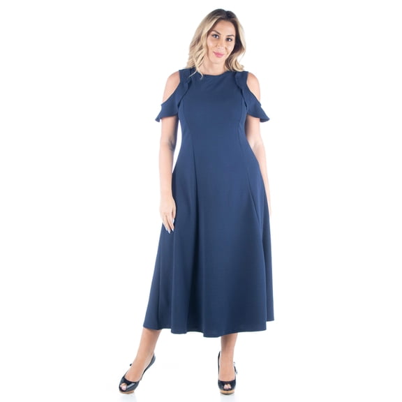 Plus Size Ruffle Cold Shoulder Maxi Dress