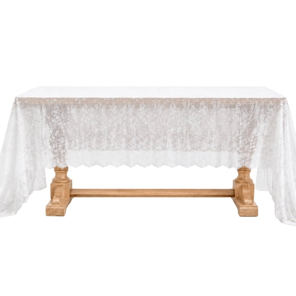 White Lace Tablecloth, 59 x 59 in Square Lace Tablecloth with Floral Hollow Out Design and Scalloped Edges, French Vintage Table Cover for Kitchen Dining Room Wedding Party Outdoor Garden