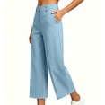 thumbnail image 2 of Capris Pants for Women Wide Leg Golf Casual Cropped with Pockets Blue High Waist Summer Business Size L, 2 of 7