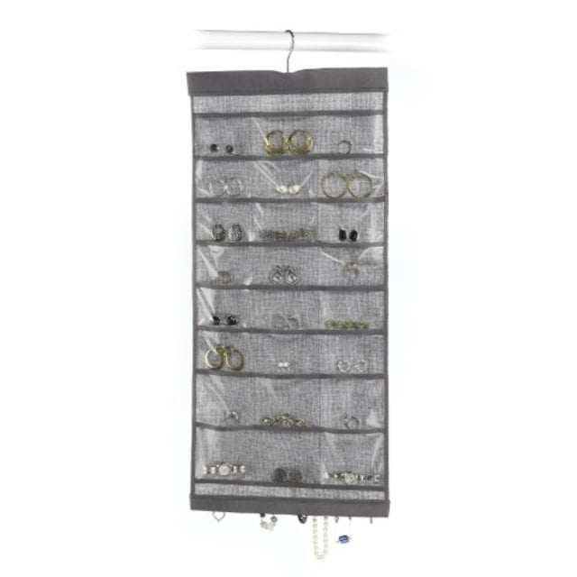 whitmor hanging jewelry organizer file crosshatch gray